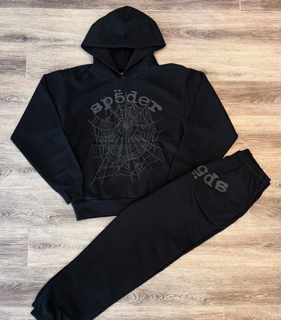 Spider Web Black Hoodie & Jogger Set